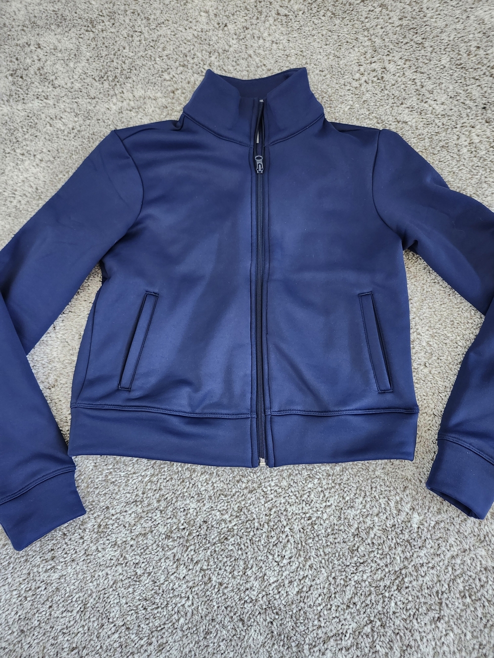 Joe Fresh Medium Deep Blue Navy Full Zip Up Lomg Sleeve Cropped Fleece Sweater